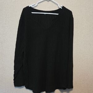Black V-Neck Ribbed Sweater